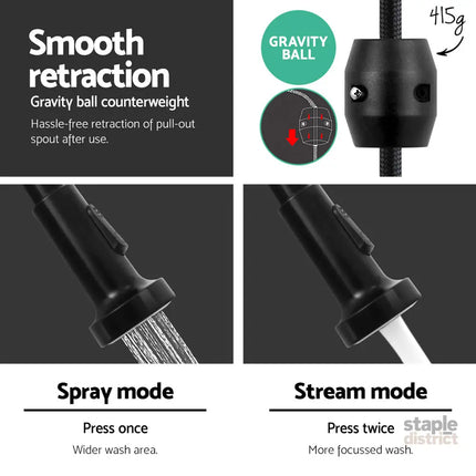 Cefito Kitchen Mixer Tap Pull Down 2 Modes Sink Faucet Basin Laundry Black - Furniture > Bathroom > Tap & Sink