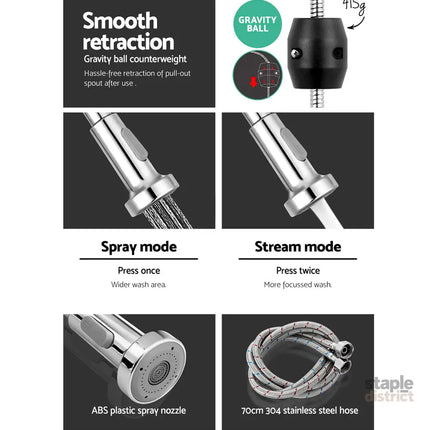 Cefito Kitchen Mixer Tap Pull Down 2 Modes Sink Faucet Basin Laundry Chrome - Furniture > Bathroom > Tap & Sink