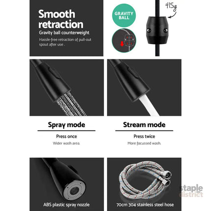Cefito Kitchen Mixer Tap Pull Out 2 Mode Sink Faucet Basin Laundry Black - Furniture > Bathroom > Tap & Sink Accessories