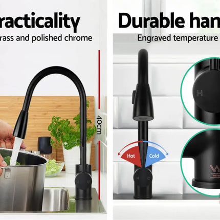 Cefito Kitchen Mixer Tap Pull Out 2 Mode Sink Faucet Basin Laundry Black - Furniture > Bathroom > Tap & Sink Accessories