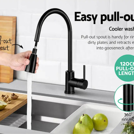 Cefito Kitchen Mixer Tap Pull Out 2 Mode Sink Faucet Basin Laundry Black - Furniture > Bathroom > Tap & Sink Accessories