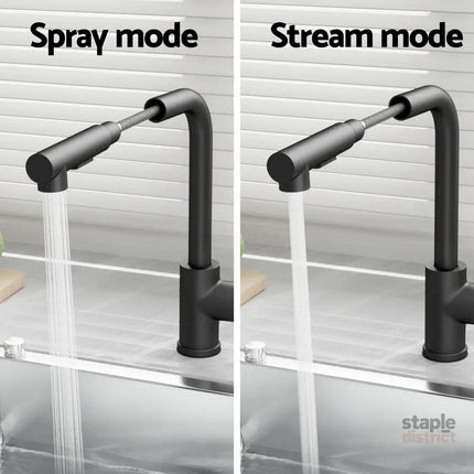 Cefito Kitchen Mixer Tap Pull Out Rectangle 2 Mode Sink Basin Faucet Swivel WELS Black - Furniture > Bathroom > Tap &
