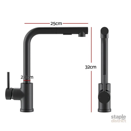 Cefito Kitchen Mixer Tap Pull Out Rectangle 2 Mode Sink Basin Faucet Swivel WELS Black - Furniture > Bathroom > Tap &