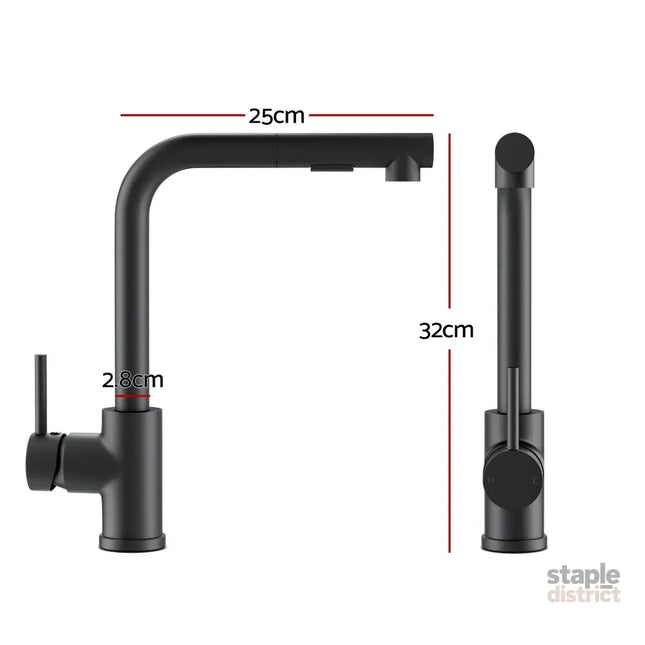 Cefito Kitchen Mixer Tap Pull Out Rectangle 2 Mode Sink Basin Faucet Swivel WELS Black - Furniture > Bathroom > Tap &