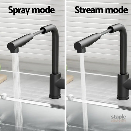 Cefito Kitchen Mixer Tap Pull Out Rectangle 2 Mode Sink Basin Faucet Swivel WELS Black - Furniture > Bathroom > Tap &