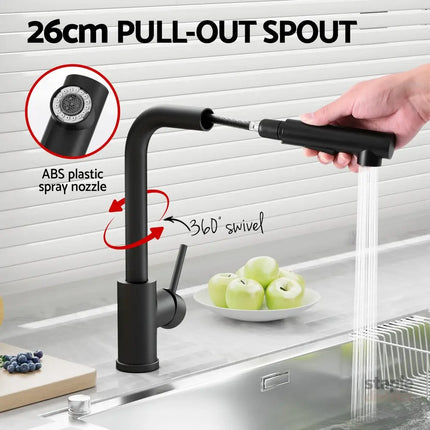 Cefito Kitchen Mixer Tap Pull Out Rectangle 2 Mode Sink Basin Faucet Swivel WELS Black - Furniture > Bathroom > Tap &