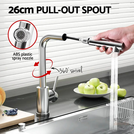 Cefito Kitchen Mixer Tap Pull Out Rectangle 2 Mode Sink Basin Faucet Swivel WELS Chrome - Furniture > Bathroom > Tap &