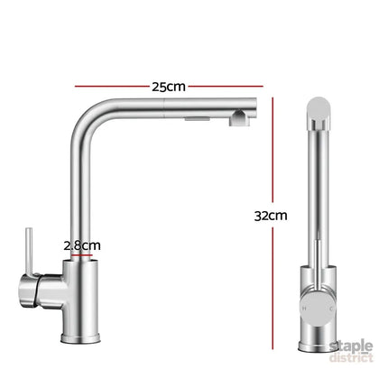Cefito Kitchen Mixer Tap Pull Out Rectangle 2 Mode Sink Basin Faucet Swivel WELS Chrome - Furniture > Bathroom > Tap &