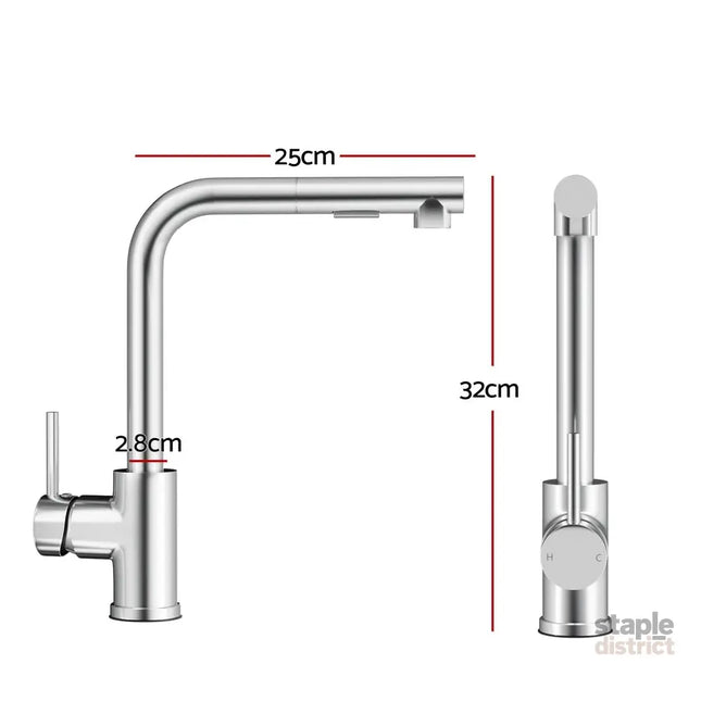 Cefito Kitchen Mixer Tap Pull Out Rectangle 2 Mode Sink Basin Faucet Swivel WELS Chrome - Furniture > Bathroom > Tap &