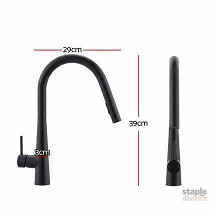 Cefito Kitchen Mixer Tap Pull Out Round 2 Mode Sink Basin Faucet Swivel WELS Black - Furniture > Bathroom > Tap & Sink
