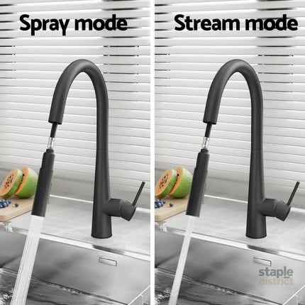 Cefito Kitchen Mixer Tap Pull Out Round 2 Mode Sink Basin Faucet Swivel WELS Black - Furniture > Bathroom > Tap & Sink