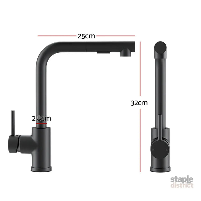 Cefito Kitchen Mixer Tap Pull Out Round 2 Mode Sink Basin Faucet Swivel WELS Black - Furniture > Bathroom > Tap & Sink