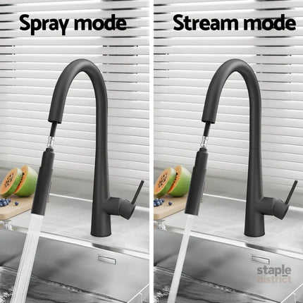 Cefito Kitchen Mixer Tap Pull Out Round 2 Mode Sink Basin Faucet Swivel WELS Black - Furniture > Bathroom > Tap & Sink