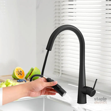 Cefito Kitchen Mixer Tap Pull Out Round 2 Mode Sink Basin Faucet Swivel WELS Black - Furniture > Bathroom > Tap & Sink