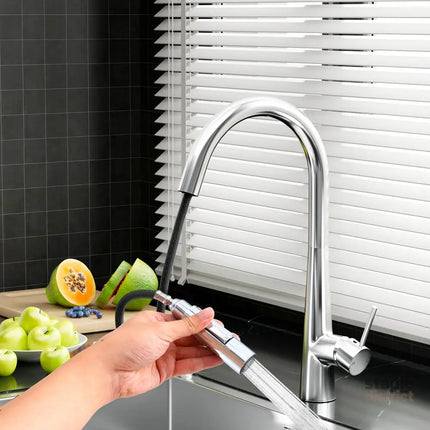 Cefito Kitchen Mixer Tap Pull Out Round 2 Mode Sink Basin Faucet Swivel WELS Chrome - Furniture > Bathroom > Tap & Sink