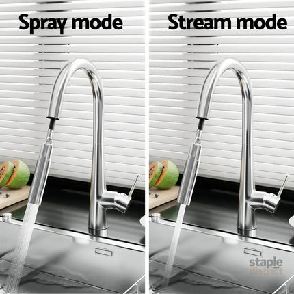 Cefito Kitchen Mixer Tap Pull Out Round 2 Mode Sink Basin Faucet Swivel WELS Chrome - Furniture > Bathroom > Tap & Sink