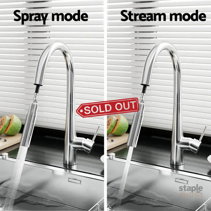 Cefito Kitchen Mixer Tap Pull Out Round 2 Mode Sink Basin Faucet Swivel WELS Chrome - Furniture > Bathroom > Tap & Sink