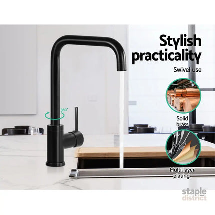 Cefito Kitchen Mixer Tap Mixer Rectangle Sink Faucet Basin Laundry Black - Furniture > Bathroom > Tap & Sink Accessories