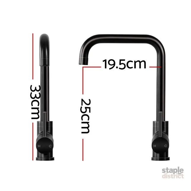 Cefito Kitchen Mixer Tap Mixer Rectangle Sink Faucet Basin Laundry Black - Furniture > Bathroom > Tap & Sink Accessories
