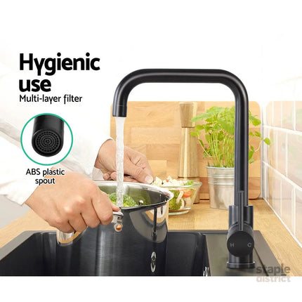 Cefito Kitchen Mixer Tap Mixer Rectangle Sink Faucet Basin Laundry Black - Furniture > Bathroom > Tap & Sink Accessories
