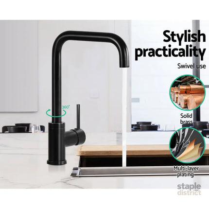 Cefito Kitchen Mixer Tap Mixer Rectangle Sink Faucet Basin Laundry Black - Furniture > Bathroom > Tap & Sink Accessories