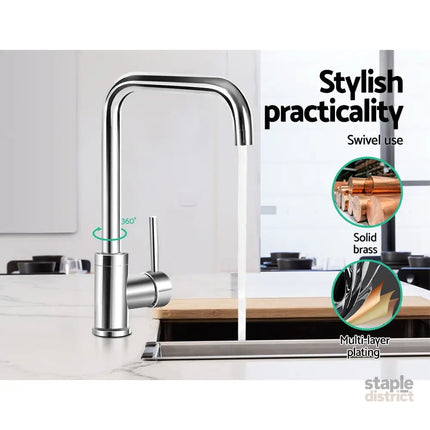 Cefito Kitchen Mixer Tap Mixer Rectangle Sink Faucet Basin Laundry Chrome - Furniture > Bathroom > Tap & Sink