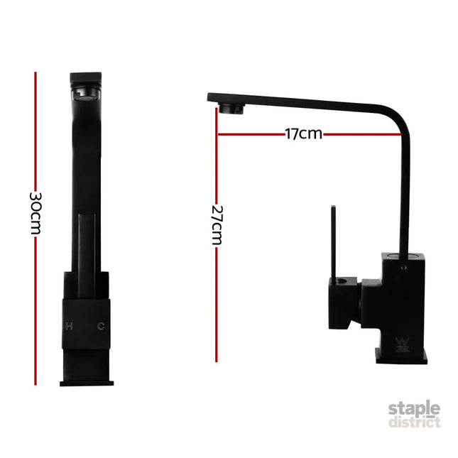Cefito Kitchen Mixer Tap Mixer Square Sink Faucet Basin Laundry Black - Furniture > Bathroom > Tap & Sink Accessories