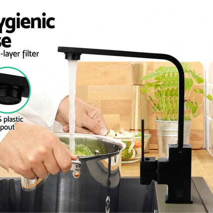 Cefito Kitchen Mixer Tap Mixer Square Sink Faucet Basin Laundry Black - Furniture > Bathroom > Tap & Sink Accessories