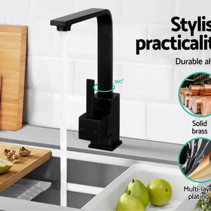 Cefito Kitchen Mixer Tap Mixer Square Sink Faucet Basin Laundry Black - Furniture > Bathroom > Tap & Sink Accessories