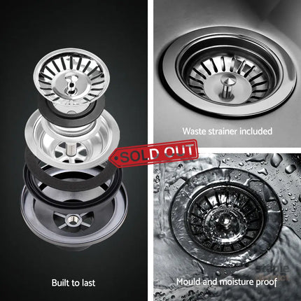 Cefito Kitchen Sink 30X36CM Stainless Steel Nano Basin Single Bowl Black - Furniture > Dining > Kitchen Sinks