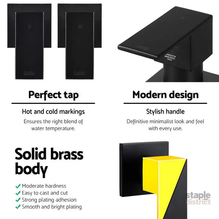 Cefito Shower Twins Tap Wall Bath Taps Brass Hot Cold Basin Bathroom Black - Home & Garden > Bathroom Accessories >