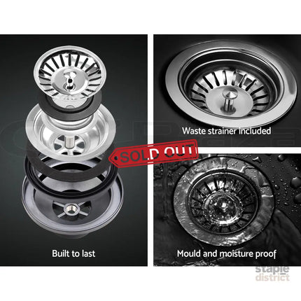 Cefito Stone Kitchen Sink Round 430MM Granite Under/Topmount Basin Bowl Laundry Black - Furniture > Bathroom > Sinks