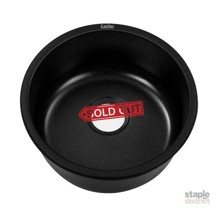 Cefito Stone Kitchen Sink Round 430MM Granite Under/Topmount Basin Bowl Laundry Black - Furniture > Bathroom > Sinks