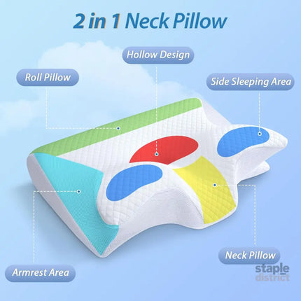 Cervical Neck Pillow for Neck Pain Relief 2 in 1 Ergonomic Orthopedic Bed Pillow for Sleeping Memory Foam Pillows for