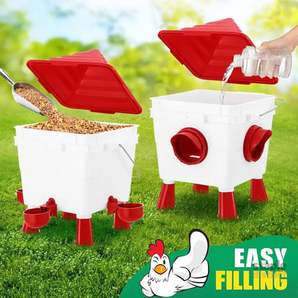 CARLA HOME Chicken Feeder Waterer Set Automatic Gravity Dispenser with 8KG Food & 8L Water Capacity 4 Ports & Cups