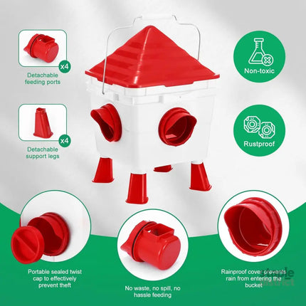 CARLA HOME Chicken Feeder Waterer Set Automatic Gravity Dispenser with 8KG Food & 8L Water Capacity 4 Ports & Cups