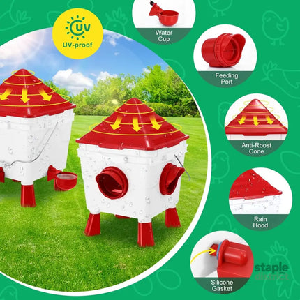 CARLA HOME Chicken Feeder Waterer Set Automatic Gravity Dispenser with 8KG Food & 8L Water Capacity 4 Ports & Cups