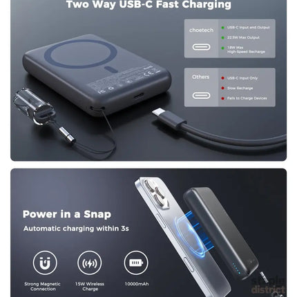 CHOETECH B-862-GY CCC Certified 10000mAh Ultra Thin Magnetic Power Bank - Electronics > Mobile Accessories > Phone