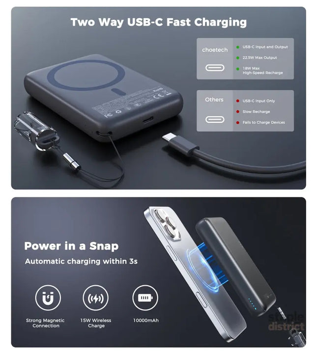 CHOETECH B-862-GY CCC Certified 10000mAh Ultra Thin Magnetic Power Bank - Electronics > Mobile Accessories > Phone