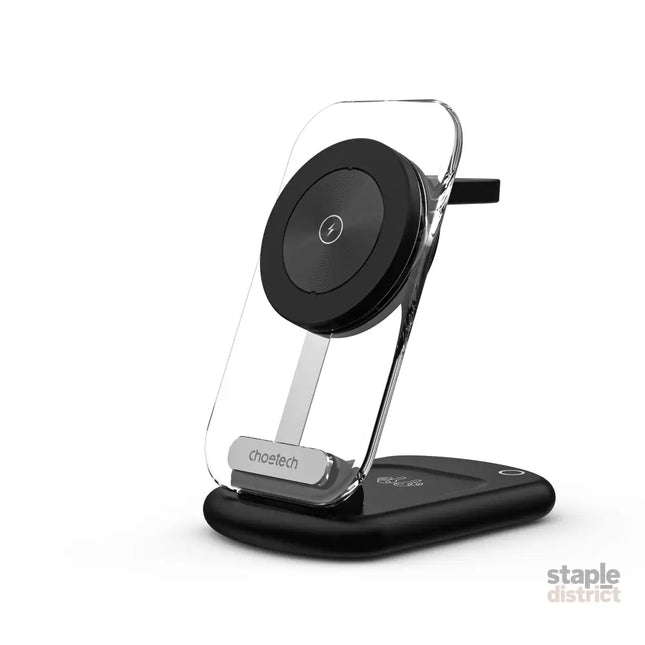 CHOETECH T618-F-BK 3-in-1 15W MagSafe Wireless fast Charger Stand for iPhone i-Watch AirPods w/ Ambient Light