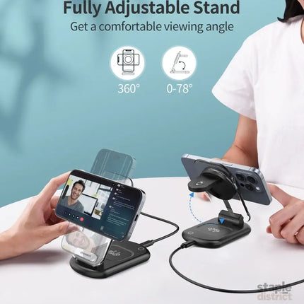 CHOETECH T618-F-BK 3-in-1 15W MagSafe Wireless fast Charger Stand for iPhone i-Watch AirPods w/ Ambient Light