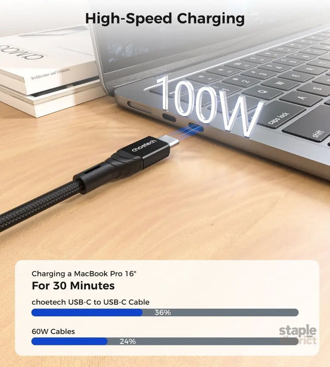 CHOETECH XCC-1008 USB-C-C PD100W M to M Fast charging Cable 1M Black - Electronics > Mobile Accessories > Phone Chargers
