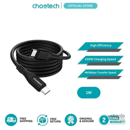CHOETECH XCC-1008 USB-C-C PD100W M to M Fast charging Cable 1M Black - Electronics > Mobile Accessories > Phone Chargers