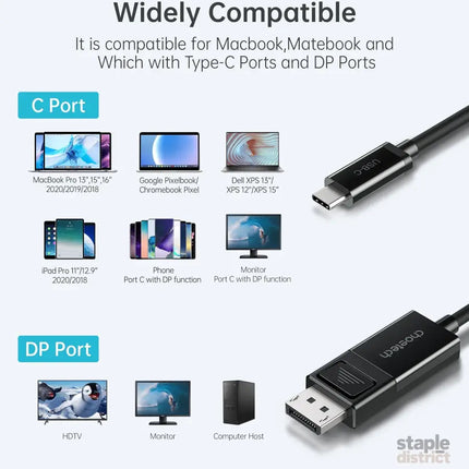 CHOETECH XCP-1803 USB-C To DisplayPort Cable 8K@30Hz 1.8M Two-Way - Appliances > TV > TVs & Accessories