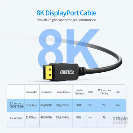 CHOETECH XDD01 DP to DP Cable 2M 8K 60Hz - Appliances > TV > TVs & Accessories