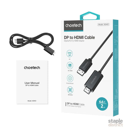 CHOETECH XDH01 4K 60Hz DisplayPort Male to HDMI Male Braided Cable 2M - Appliances > TV > TVs & Accessories