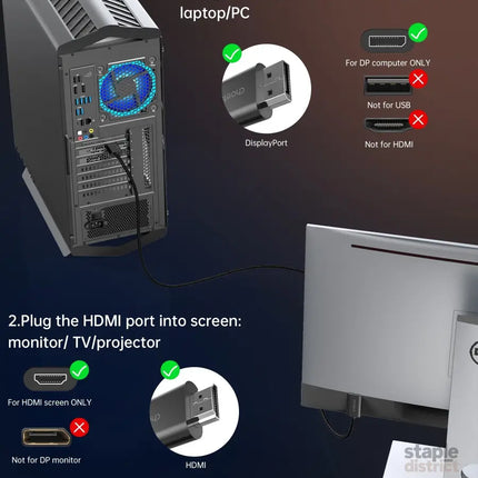 CHOETECH XDH01 4K 60Hz DisplayPort Male to HDMI Male Braided Cable 2M - Appliances > TV > TVs & Accessories