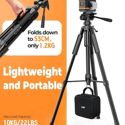 CIGMAN 59-inch Lightweight Adjustable Laser Level Tripod with 3-Way Swivel Pan Head Bubble Level Phone Holder Quick