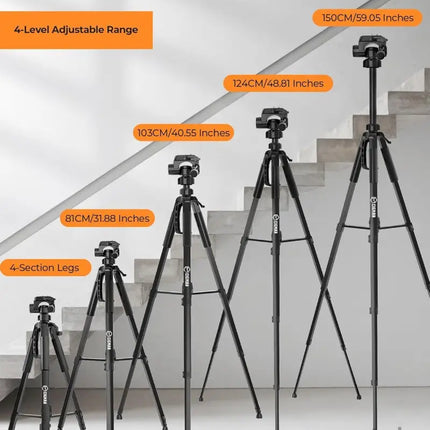 CIGMAN 59-inch Lightweight Adjustable Laser Level Tripod with 3-Way Swivel Pan Head Bubble Level Phone Holder Quick