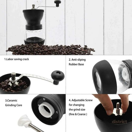 Coffee Bean Grinder - Manual Hand Stainless Ceramic Burr Core Glass Jar Nut Mill - Appliances > Kitchen Appliances >